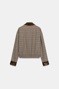 ZARA БОМБЕР В ГУСИНУЮ ЛАПКУ, КОРИЧНЕВО-СИНИЙ