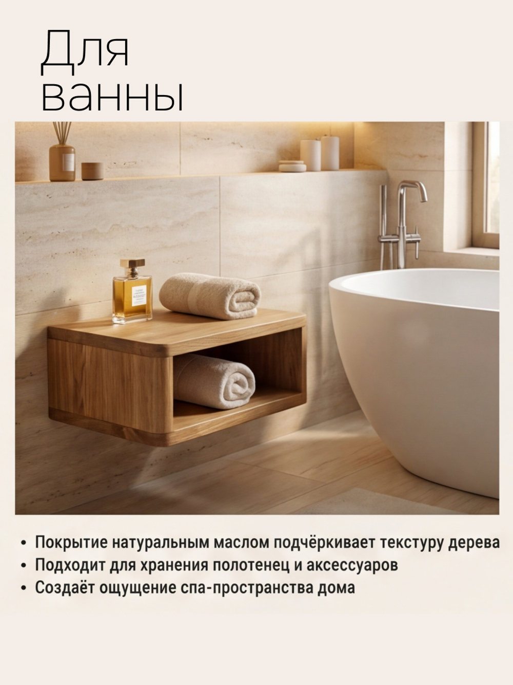 Тумба прикроватная, 47х29х14.5, Мелания, подвесная, с полкой, массив дуба