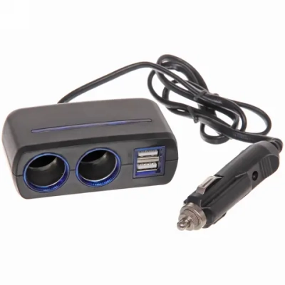 Переходник автомобильный в прикуриватель на 2 гнезда + 2 USB Carsun C1738