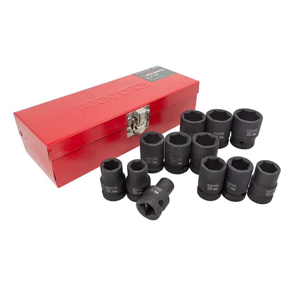 Набор головок ударных, 12пр., 1/2''6гр.(10,12,13,14,15,16,17,18,19,21,22,24мм),в метал. кейсе RockForce##Rock FORCE RF-4129-5MPB