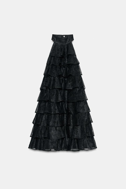 ZARA КОРОТКОЕ ПЛАТЬЕ С ВОЛАНАМИ И КРУЖЕВОМ, ЧЕРНЫЙ