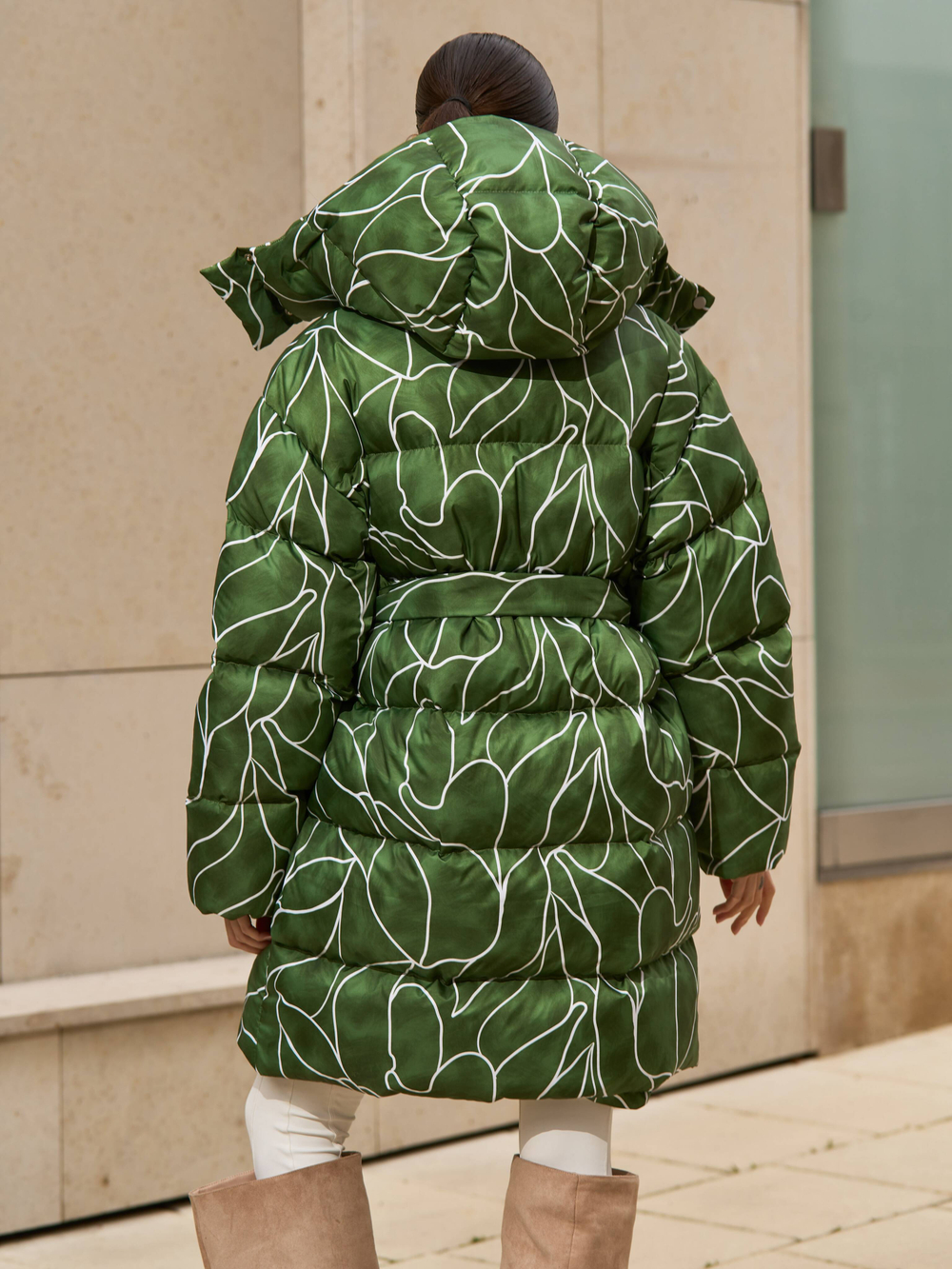Пуховик средней длины с поясом Green Grass (limited edition)