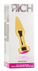 Золотистая анальная пробка R9 RICH Gold/Pink Sapphire с розовым кристаллом - 12 см. (Цвет: розовый)