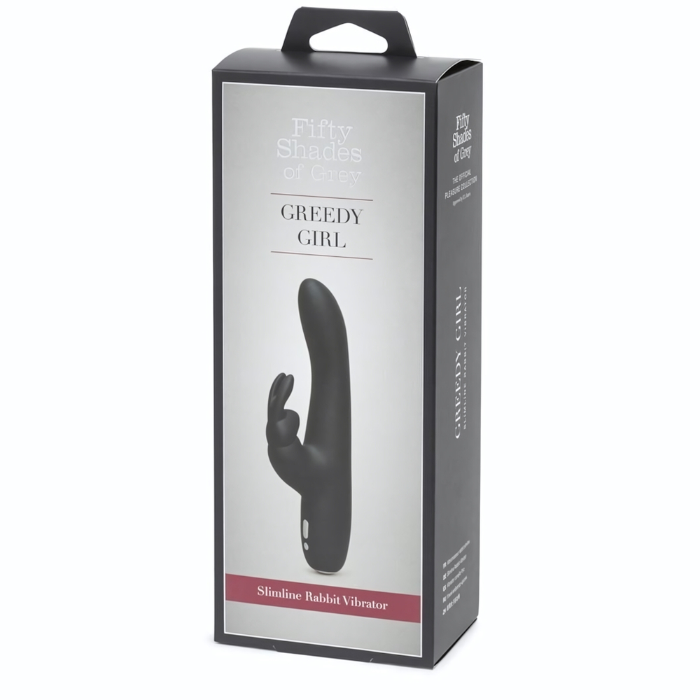 Черный вибратор с клиторальным отростком Greedy Girl Slimline Rabbit Vibrator - 22,8 см. (Цвет: черный)