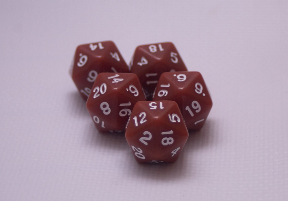 Кости Д20 коричневые - 5 шт.