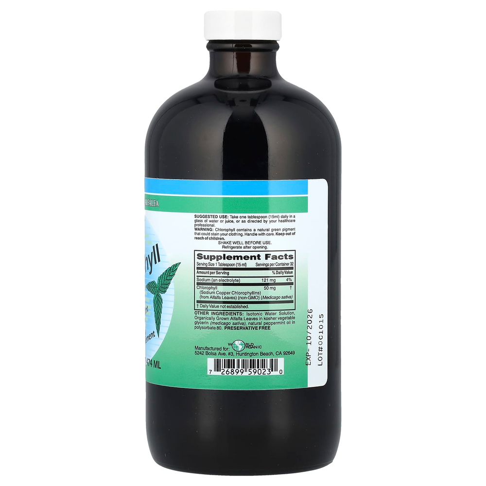 World Organic, жидкий хлорофилл, со вкусом натуральной мяты, 474 мл (16 жидк. унций)