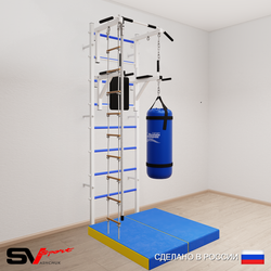 Шведская стенка Sv Sport 5757 (Турник стандарт/Брусья/Канат/Лестница/Цепь/Мешок 30кг/Мат 1м)