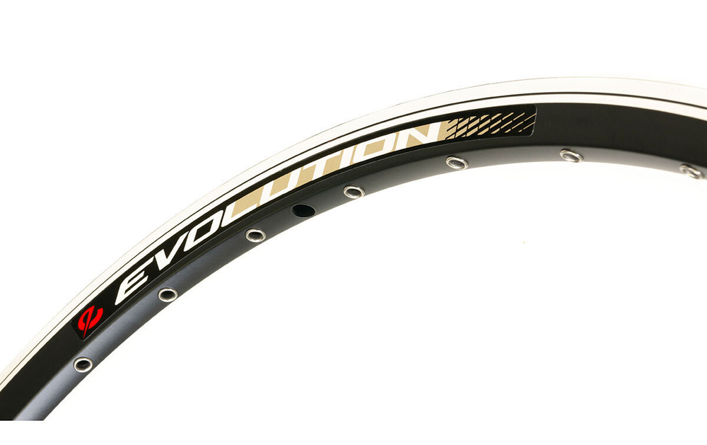 Обод 27,5" EVOLUTION (AlexRims) алюминиевый, двойной, 36H, фрезерованный, пистонированный, индикатор износа, 584х19/25х21мм, A/V, анодированный, черный