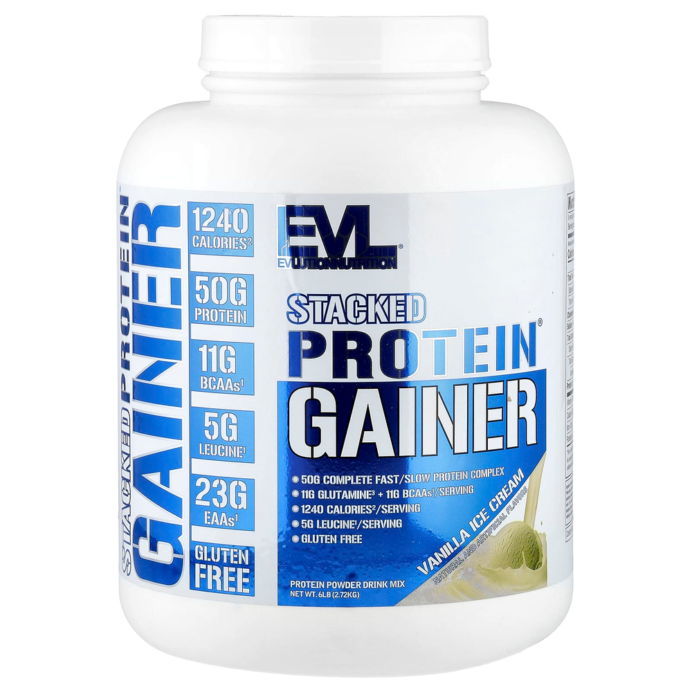 EVLution Nutrition, Stacked Protein®, гейнер, со вкусом ванильного мороженого, 2,72 кг (6 фунтов)