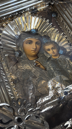 Казанская Богородица антикварная икона в киоте, дерево, литография, стекло, Российская империя, 1870 -1915 гг.