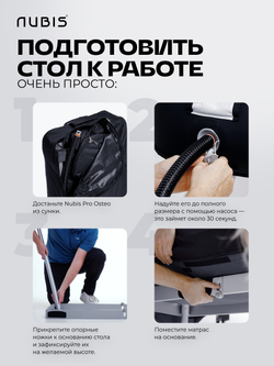 Комплект: переносной массажный стол NUBIS PRO OSTEO с электрическим насосом дополнительным усиленным каркасом, темно-голубой.
