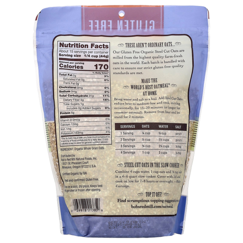 Bob's Red Mill, органический цельнозерновой овес, 680 г (24 унции)