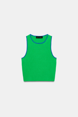 ZARA УКОРОЧЕННЫЙ ТОП С КОНТРАСТНОЙ ОТДЕЛКОЙ, ЗЕЛЕНЫЙ