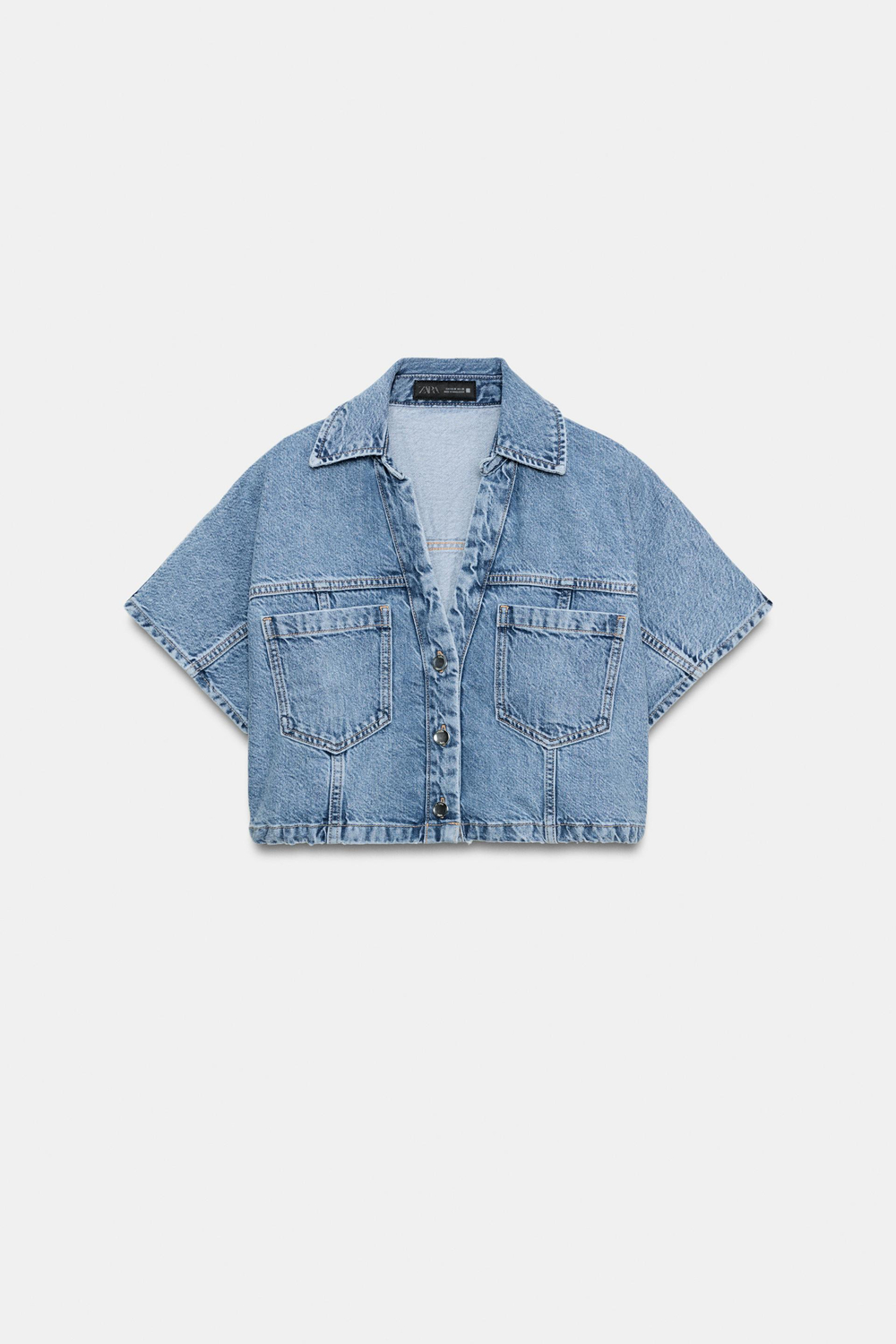 ZARA КОРОТКАЯ ДЖИНСОВАЯ РУБАШКА Z1975, ВЫЦВЕТШИЙ СИНИЙ
