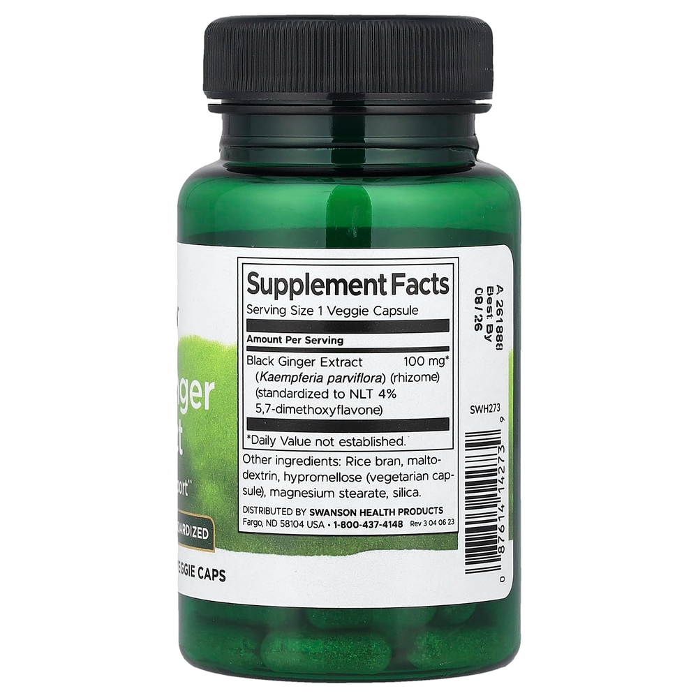 Swanson Vitamins, Экстракт черного имбиря, 100 мг, 30 растительных капсул