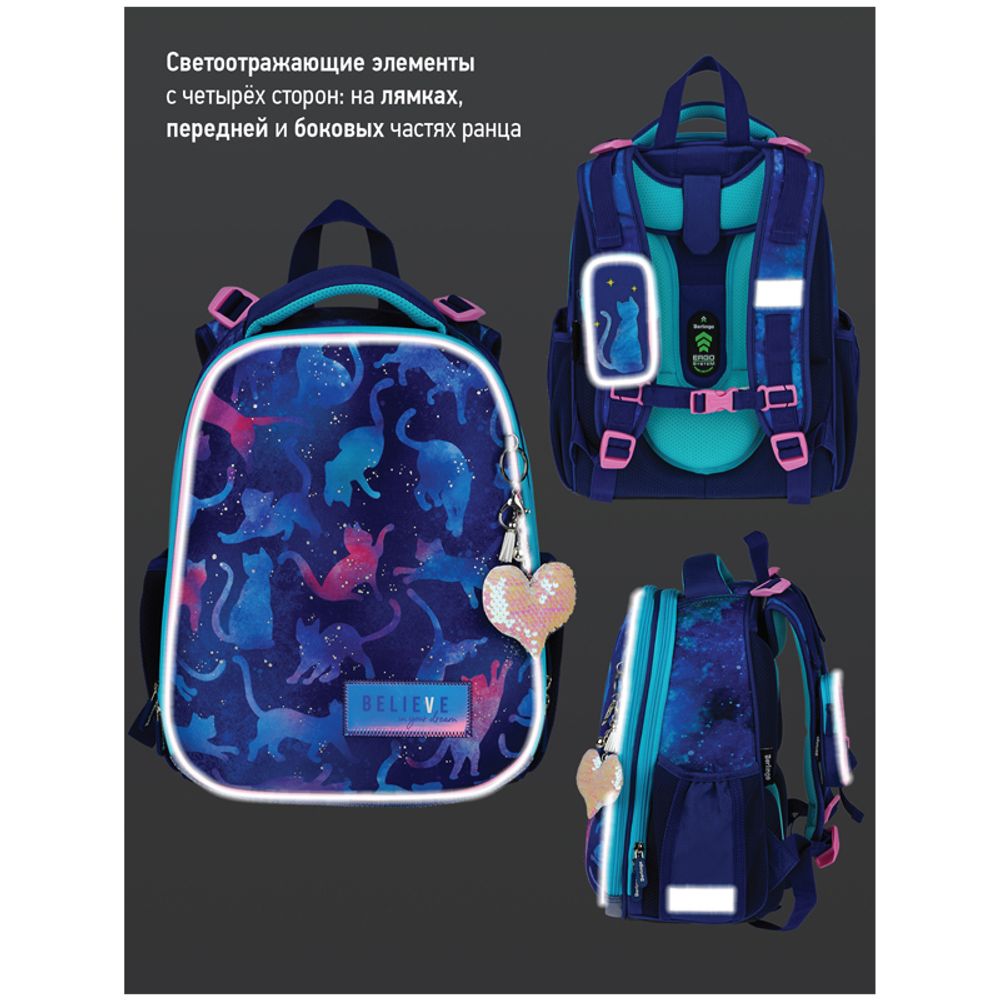 Ранец Berlingo Expert Galactic cats 37х28х6см, 2 отд., с анатомической спинкой