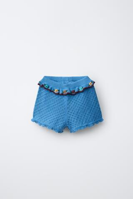 ZARA ТРИКОТАЖНЫЕ БЕРМУДЫ С ВЫШИВКОЙ, ЯРКО-СИНИЙ
