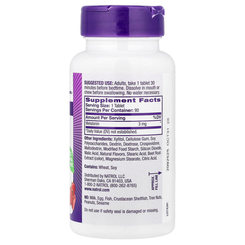 Natrol, Мелатонин, быстрорастворимые, клубника, 3 мг, 90 таблеток
