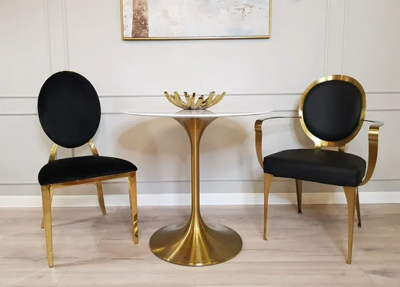 Стол Tulip Marble, Ø80 см, белый мрамор на золотой ножке