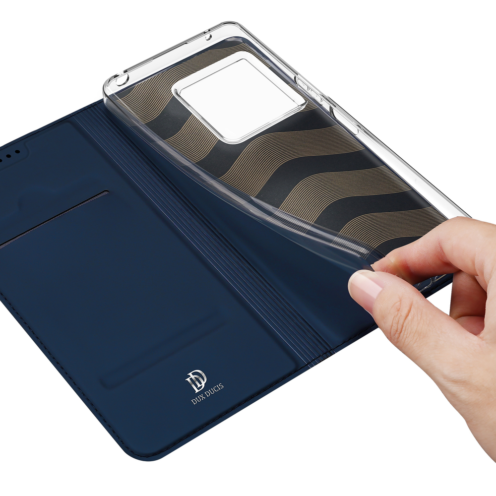 Чехол книжка из кожи синего цвета для Sony Xperia 1 VIII (1-8), серия Skin Pro Series от Dux Ducis