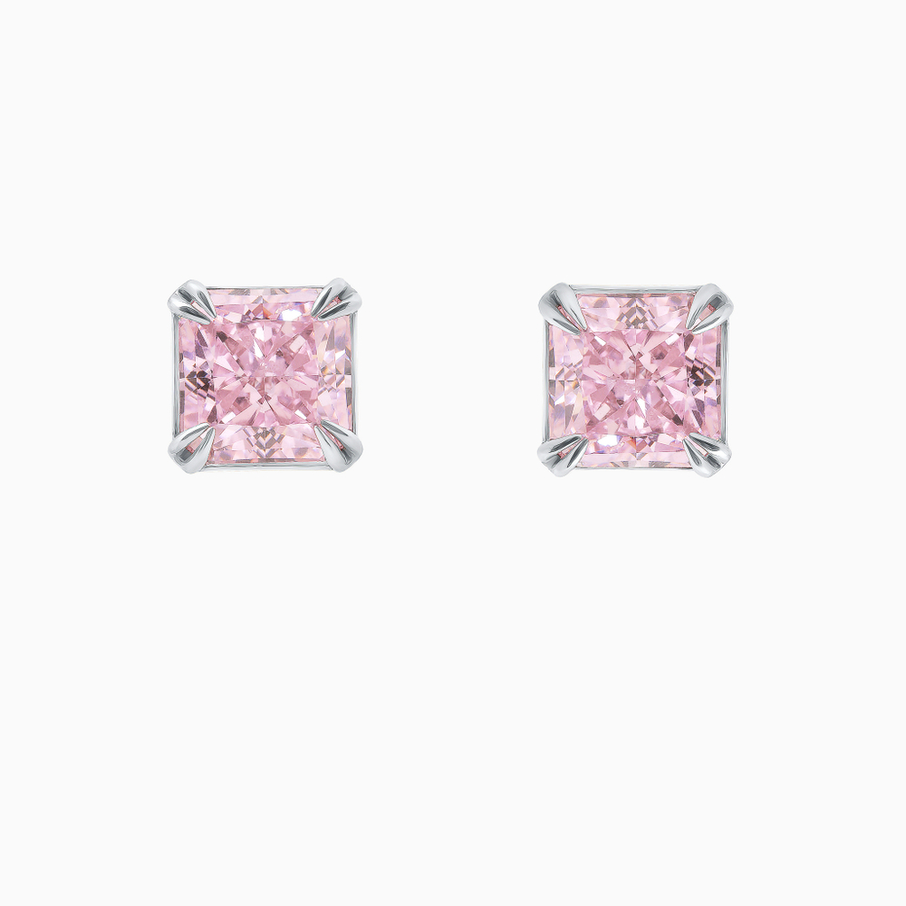 Серебряные серьги - пусеты с розовыми фабулитами (Fancy Pink) огранки принцесса