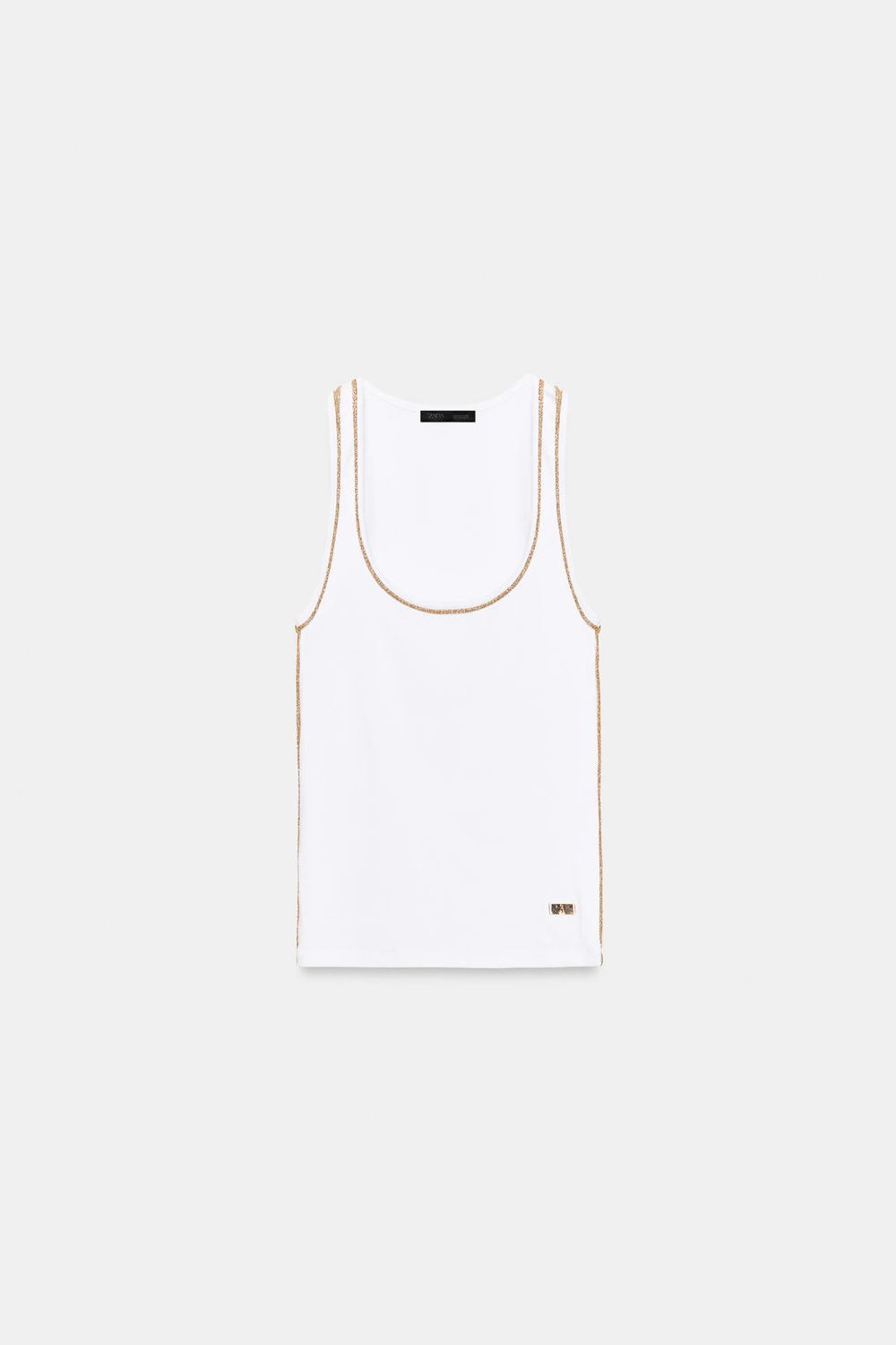 ZARA ТОП С КОНТРАСТНОЙ ОТДЕЛКОЙ, БЕЛЫЙ