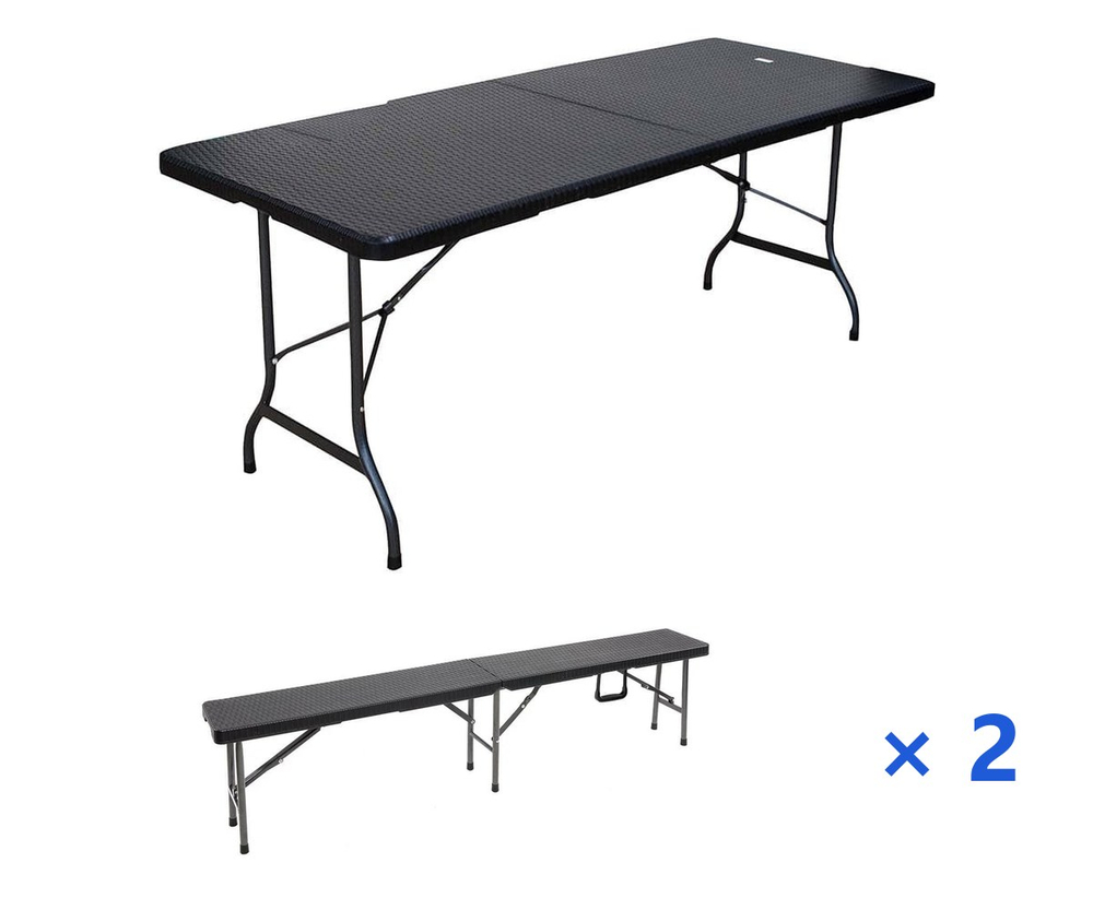 Комплект EasyTable: складной стол T180 Black и 2 скамьи B180 Black, чёрный