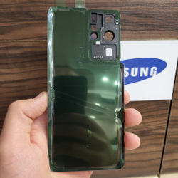 Крышка для Samsung S21 Ultra - задняя стеклянная панель "хорошее качество" (серого цвета)