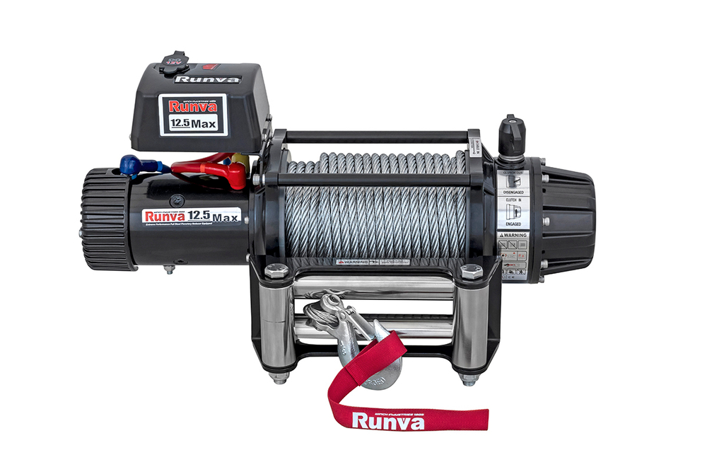 Лебёдка автомобильная электрическая 12V Runva 12500 lbs 5670 кг MAX влагозащищенная, стальной трос