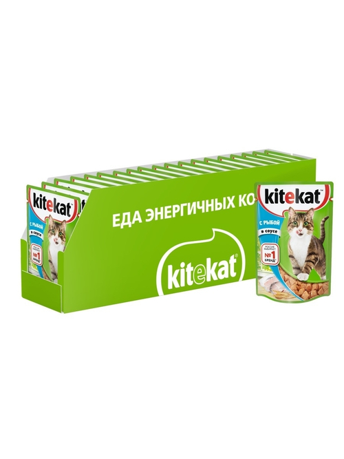 Влажный корм Kitekat для взрослых кошек, с рыбой в соусе, 28 шт x 85 г