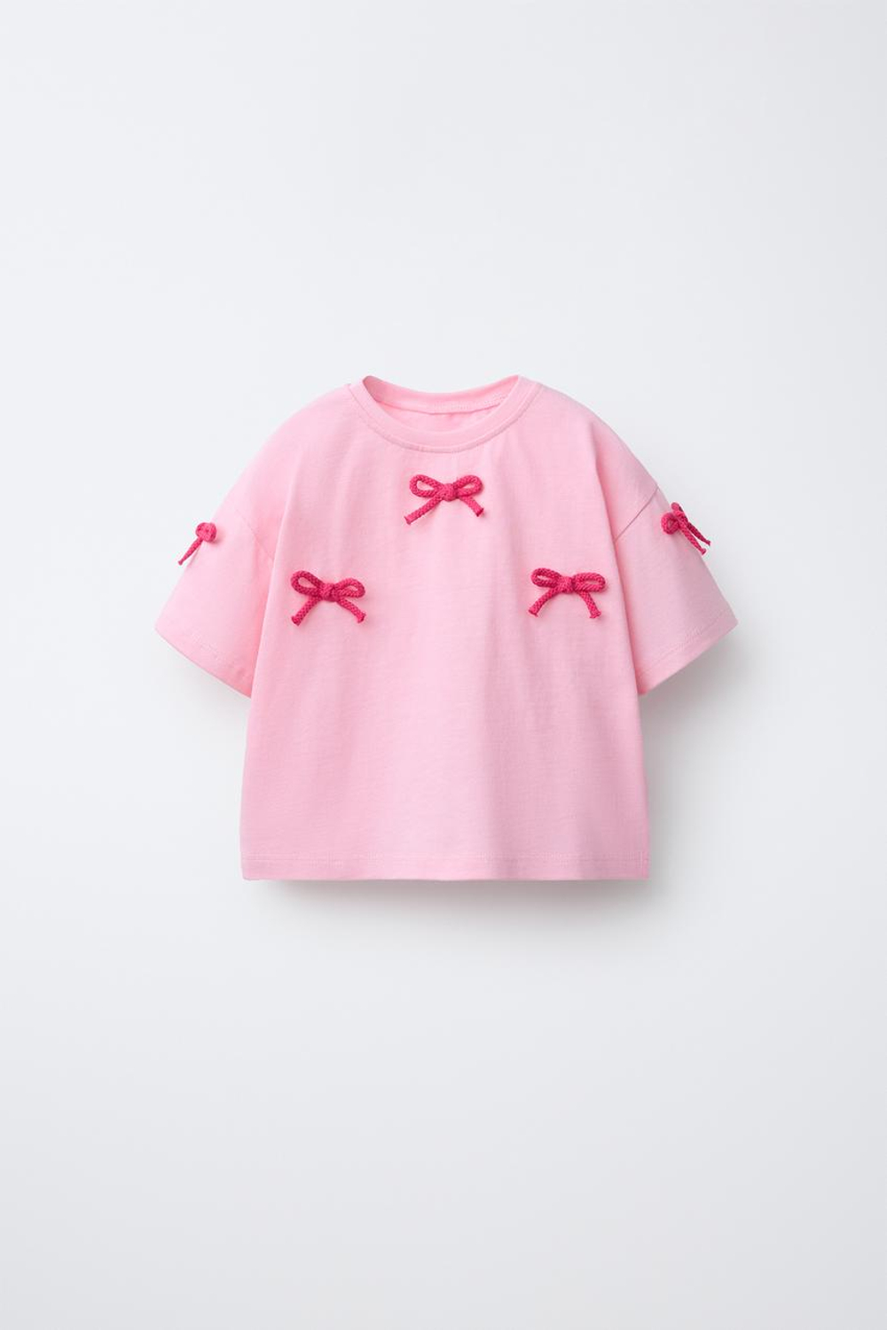 ZARA ФУТБОЛКА С ЦВЕТОЧНЫМ КРУЖЕВОМ КРОШЕ, РОЗОВЫЙ