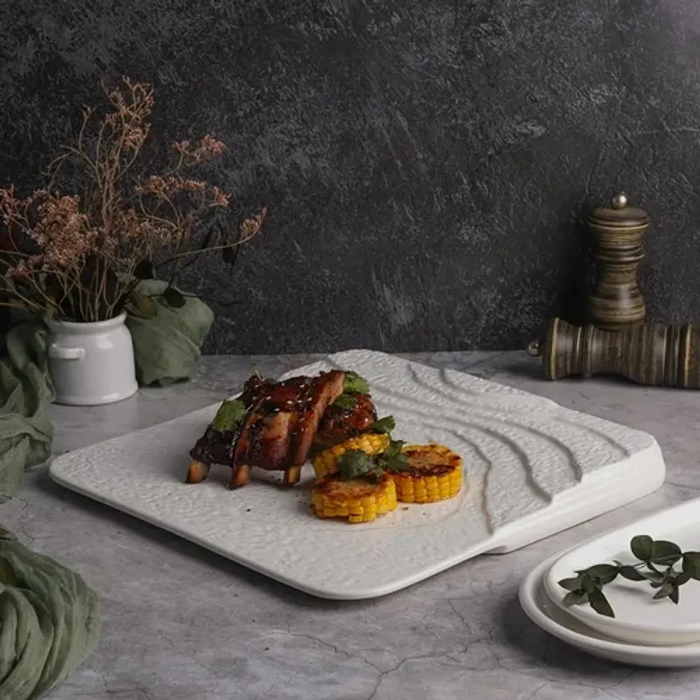 Тарелка 30*30 см h3,5/1,5 см квадратная борт лесенка Oyster белая фарфор P.L. Proff Cuisine [1]