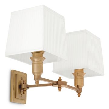 Eichholtz Wall Lamp Lexington Double, Antique Brass Finish (pleated white shades)