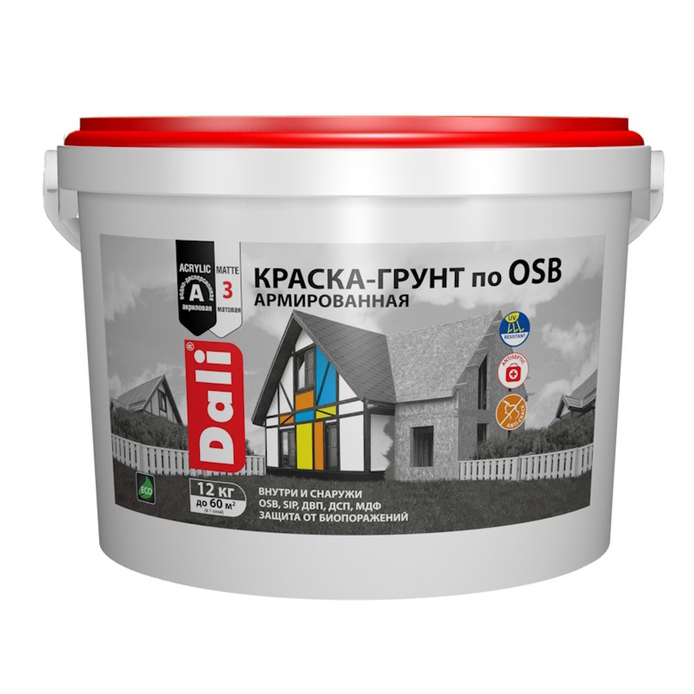 Краска-грунт по OSB DALI база А белая 12кг (Рогнеда) Краска-грунт по OSB DALI база А белая 12кг (Рогнеда)
