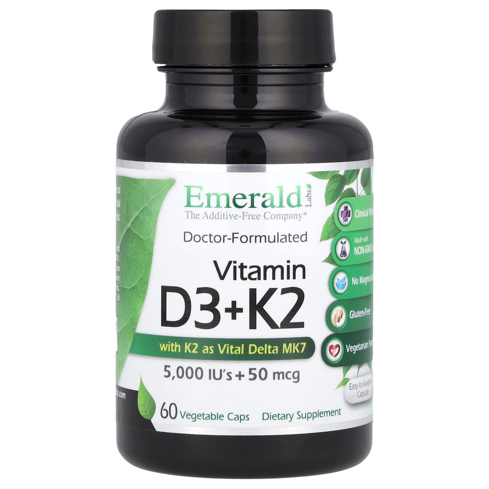 Emerald Laboratories, Витамин D3 и K2, 60 растительных капсул