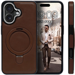 Business style чехол из кожи для IPHONE 16 с кольцом-подставкой и бархатной подкладкой