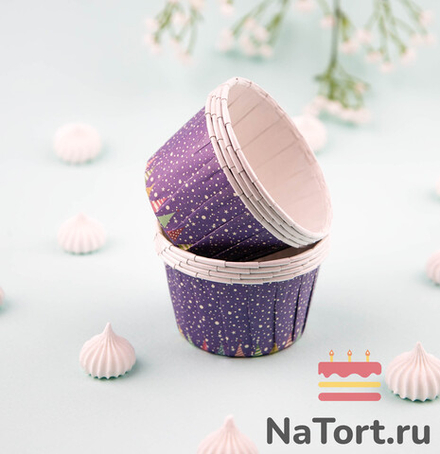 Формы бумажные с ламинацией «Маффин» 50х40 мм (Новогодние флажки ) 100 шт
