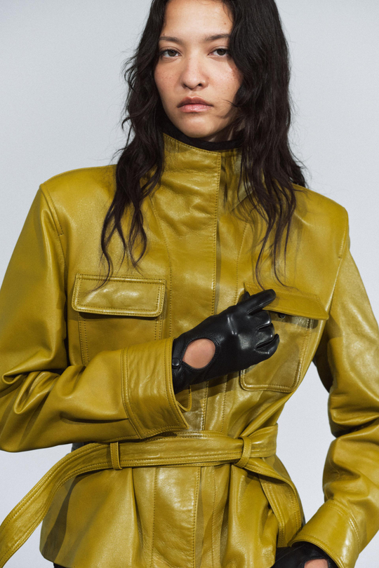 ZARA КОРОТКИЕ ПЕРЧАТКИ ИЗ 100% КОЖИ, ЧЕРНЫЙ