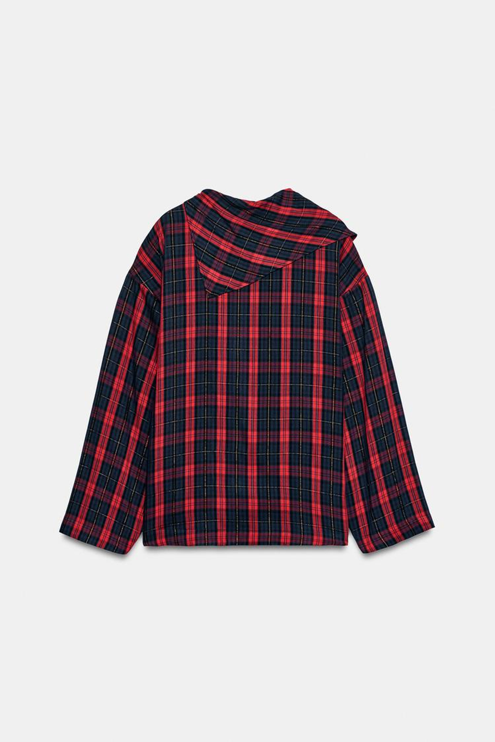 ZARA РУБАШКА В КЛЕТКУ С БЛЕСТЯЩЕЙ НИТЬЮ, КРАСНЫЙ/ТЕМНО-СИНИЙ