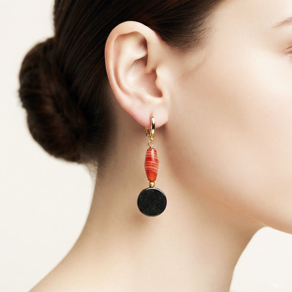Серьги из обсидиана и сердолика