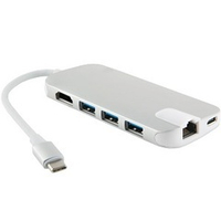 USB-концентратор 8 портов Type-C Red Line, 3xUSB 3.0, USB Type-C, HDMI, SD/microSD, RJ-45, Silver (УТ000013432)