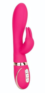 Розовый силиконовый вибратор с клиторальным отростком Signature Silicone Ultra-Soft Rabbit - 22,75 см. (Цвет: розовый)