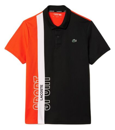 Мужское теннисное поло Lacoste Regular Fit Recycled Knit Tennis Polo Shirt - black/orange/white
