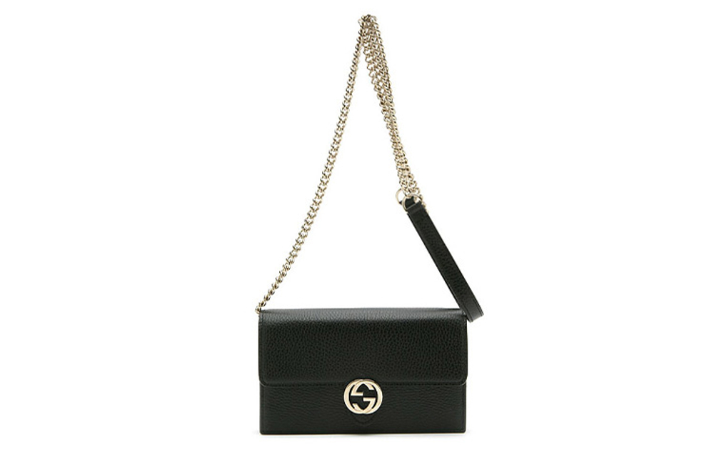 GUCCI Double G Leather WOC Chain Shoulder Messenger Bag Black