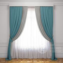 Готовые шторы: ЛАТУР (арт. BL01-222-16) - 300х270, (170х270)х2 см. - (Возможна высота 250 см.) - бирюзовый-белый