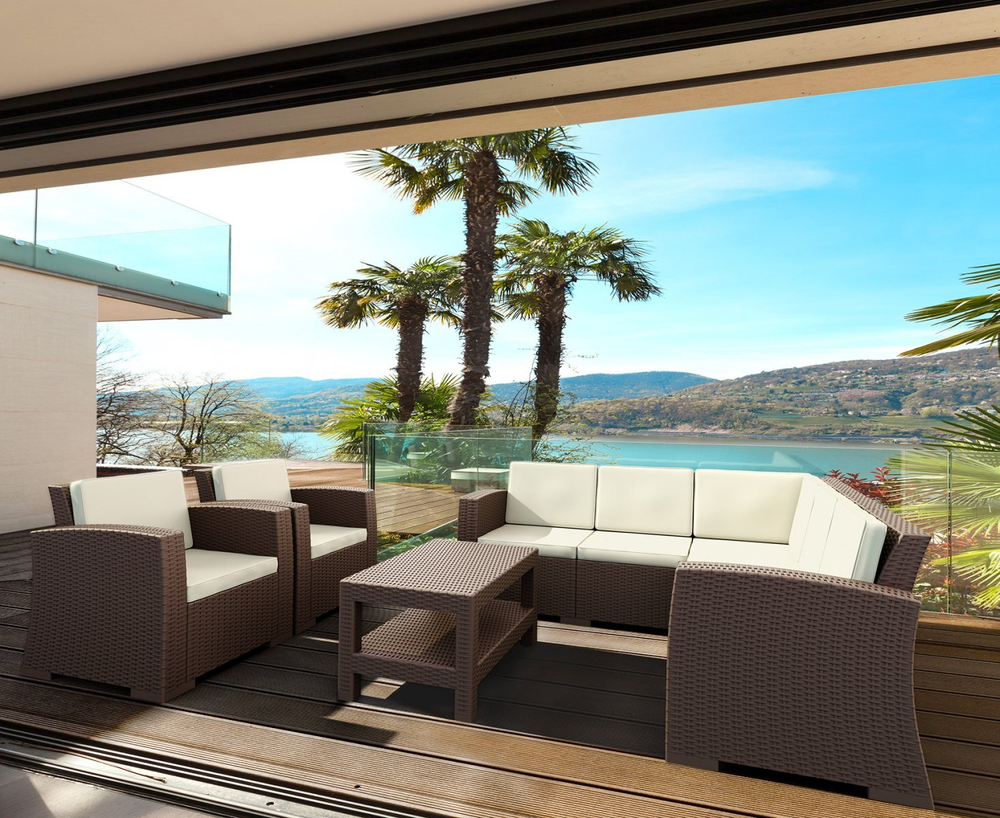 Кресло пластиковое плетеное с подушками Siesta Contract Monaco Lounge, коричневый