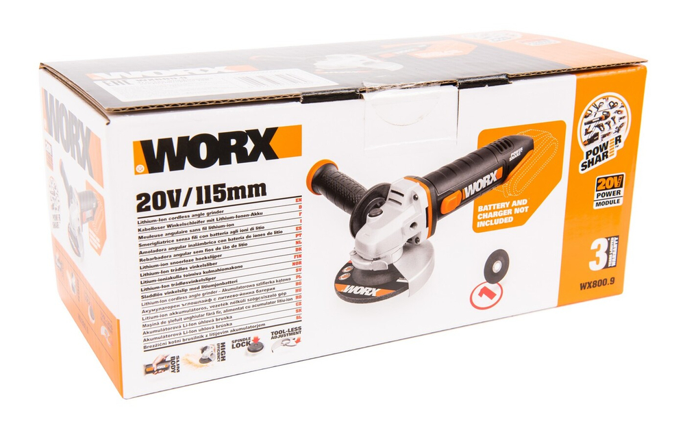 Угловая шлифмашина аккумуляторная WORX WX800