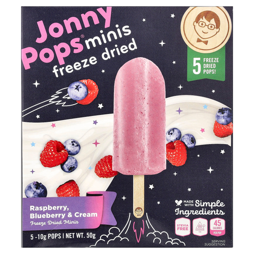 JonnyPops, сублимированные мини-печенья, малина, голубика и сливки, 5 леденцов по 10 г
