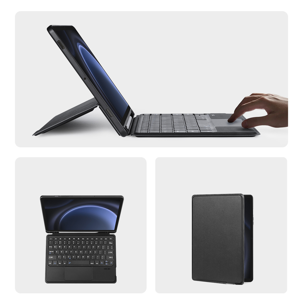 Защитный чехол подставка с клавиатурой (RUS) от Dux Ducis для Samsung Tab S10 FE, Tab S9 и Tab S9 FE, серия DK Series Keyboard, русская клавиатура с подсветкой