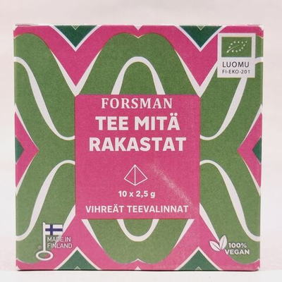 Чай зеленый ассорти Forsman "Tee Mita Rakastat" ароматизированный в пирамидках 10 шт. 45г (из Финляндии)